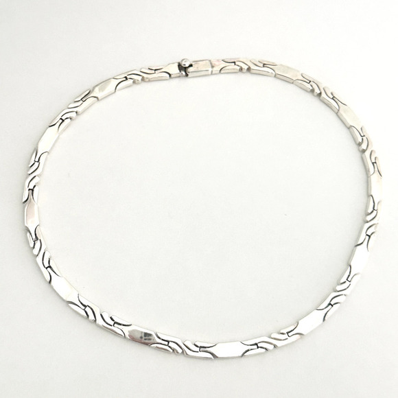 Vintage CII Mexico 925 Sterling Silver Heavy Bar Pattern Link Collar Necklace - Picture 2 of 12